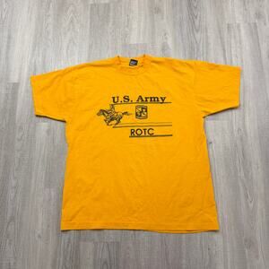 Vintage U.S. Army ROTC Shirt Men's Extra Large Yellow 90s Single Stitch Military